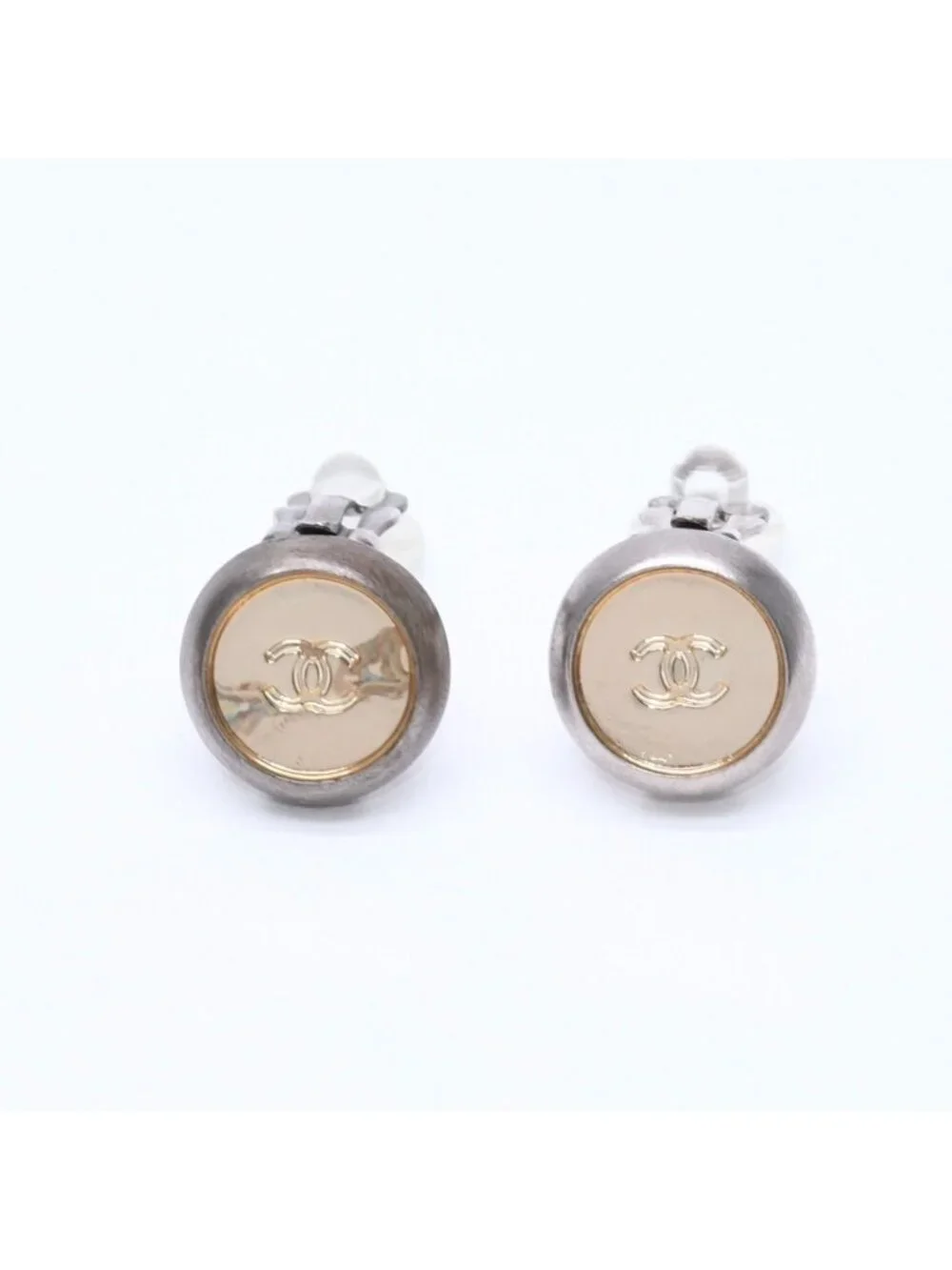 Chanel Vintage CC Logo Earrings 99 Metal Silver Gold
